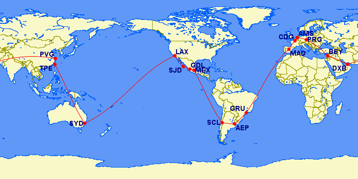 Aeromexico round-the-world example map