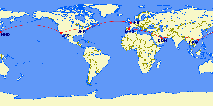 Asia Miles muilti-carrier award chart example booking map