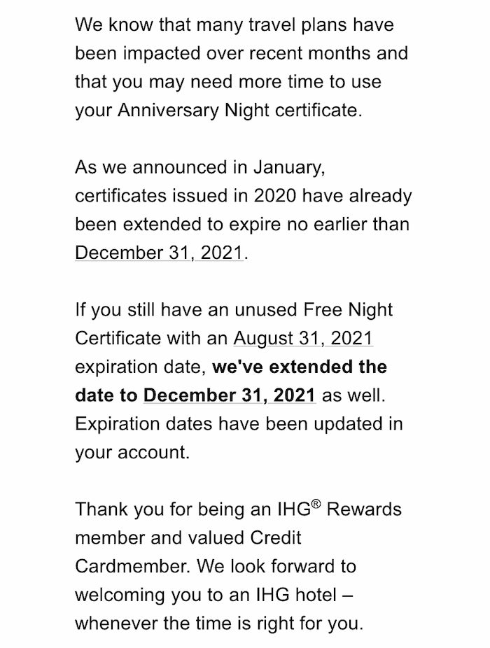 Check Your Account: IHG Emailed Cardholders Regarding Expiring Reward ...