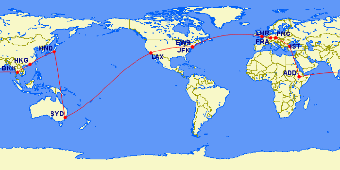 My ANA round-the-world itinerary