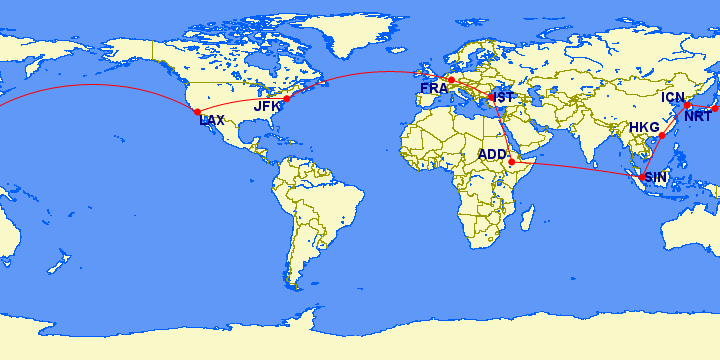 Singapore Airlines round-the-world example map