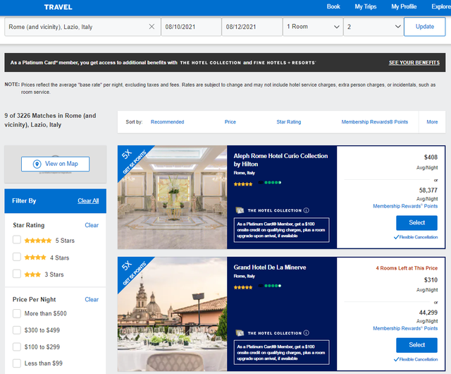 Amex Hotel Credit Calendar Year 