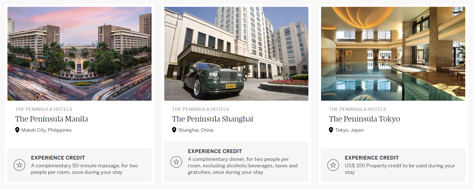 Peninsula Hotels experience credits through Amex FHR
