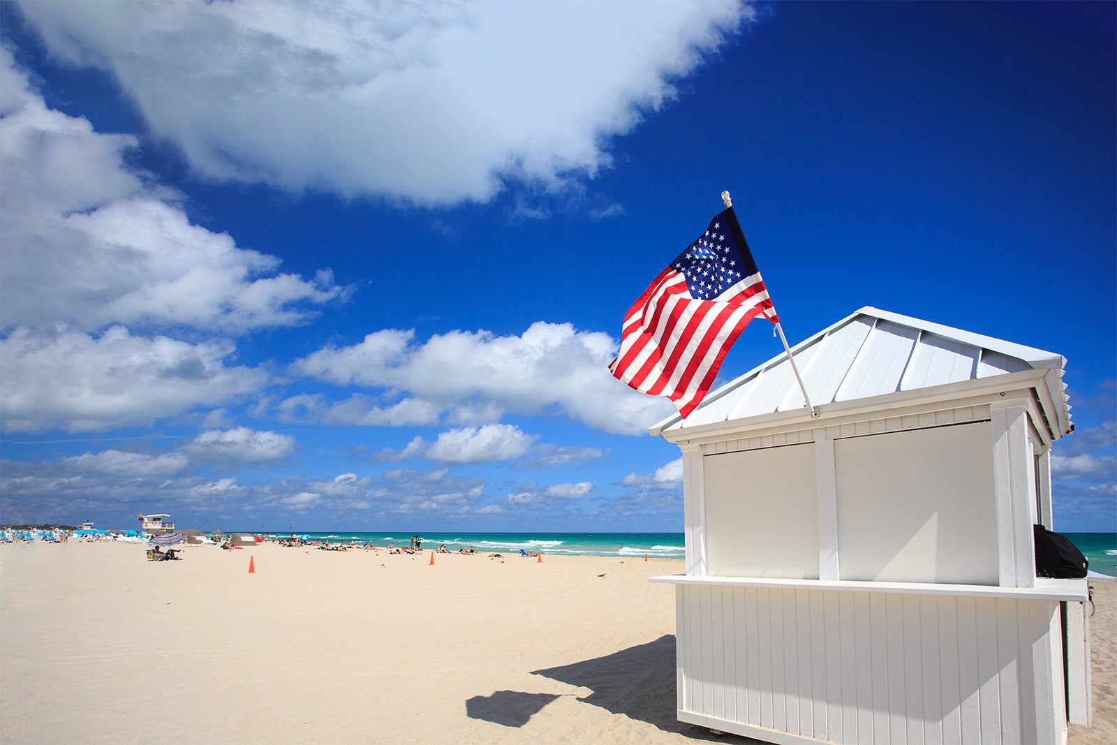 American flag on a lifeguard post at Miami Beach, FL