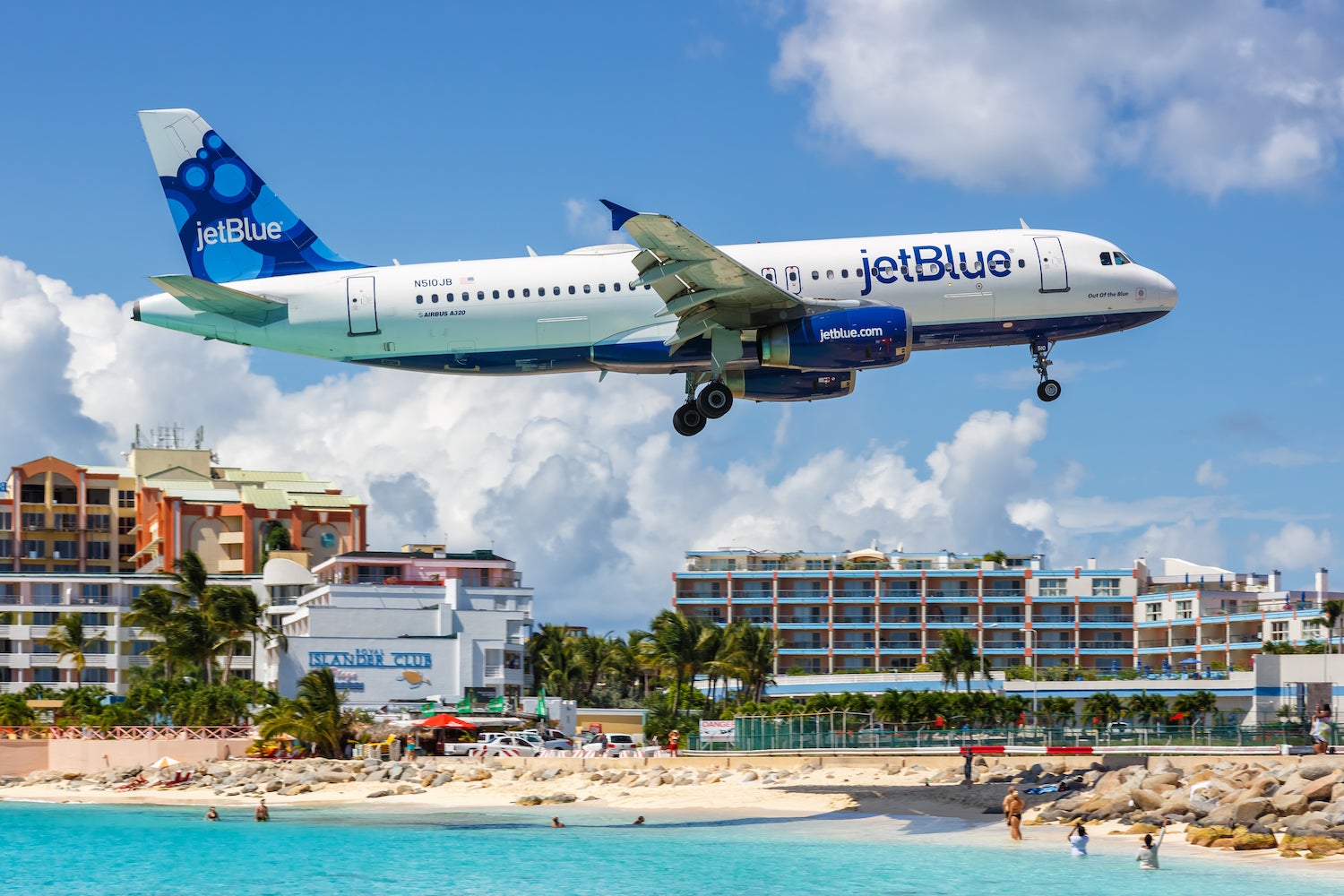 etBlue Airbus A320 airplane at Sint Maarten Airport in the Netherlands Antilles