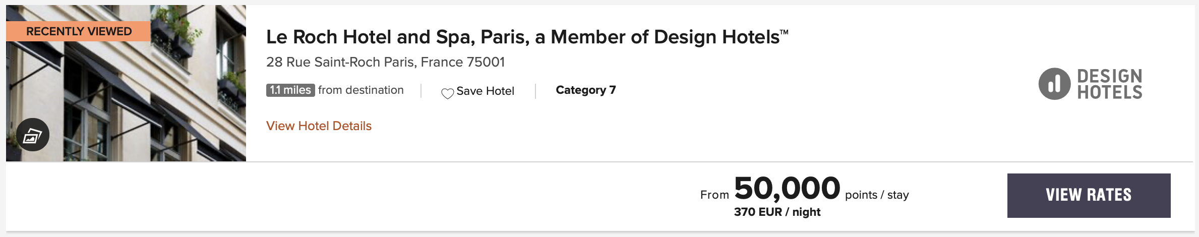 Le Roch off-peak award pricing on Marriott's website