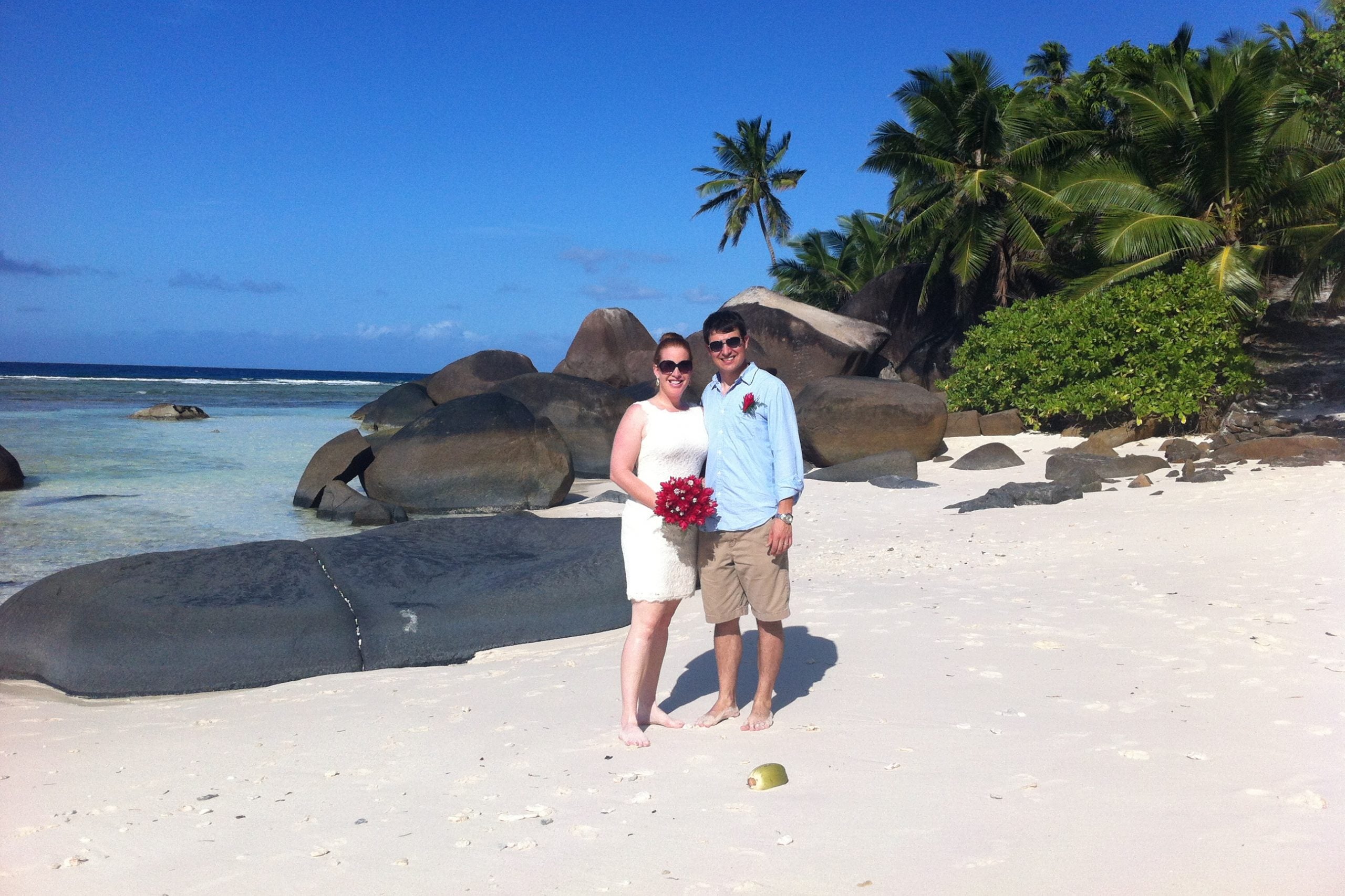 TPG Editor Nick Ewen and his wife during their vow renewal in the Seychelles