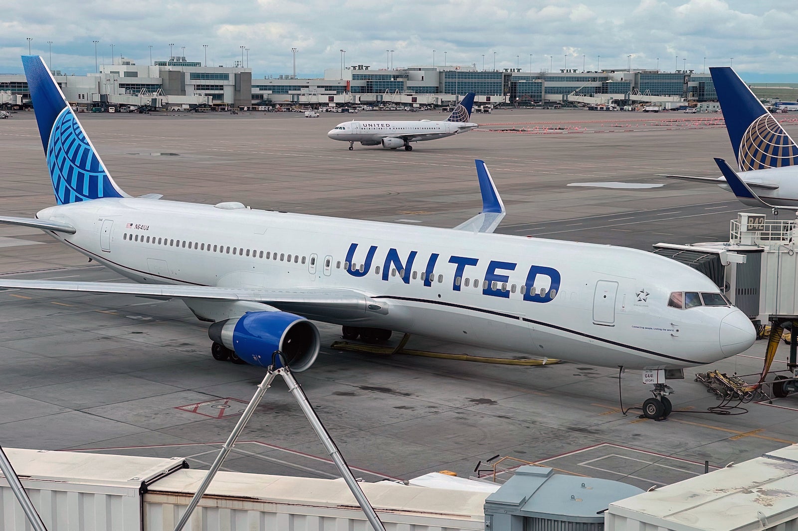 United Boeing 767 parked at a gate