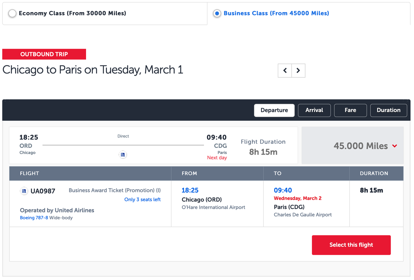 How to book a business class ticket to Europe for 45,000 miles each way