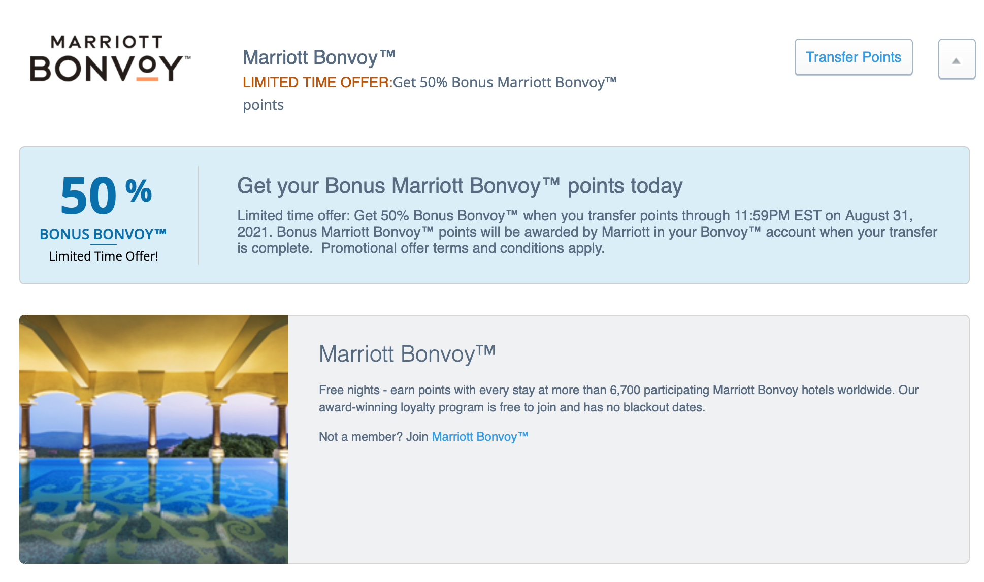 Transfer Chase Ultimate Rewards points to Marriott Bonvoy with a 50