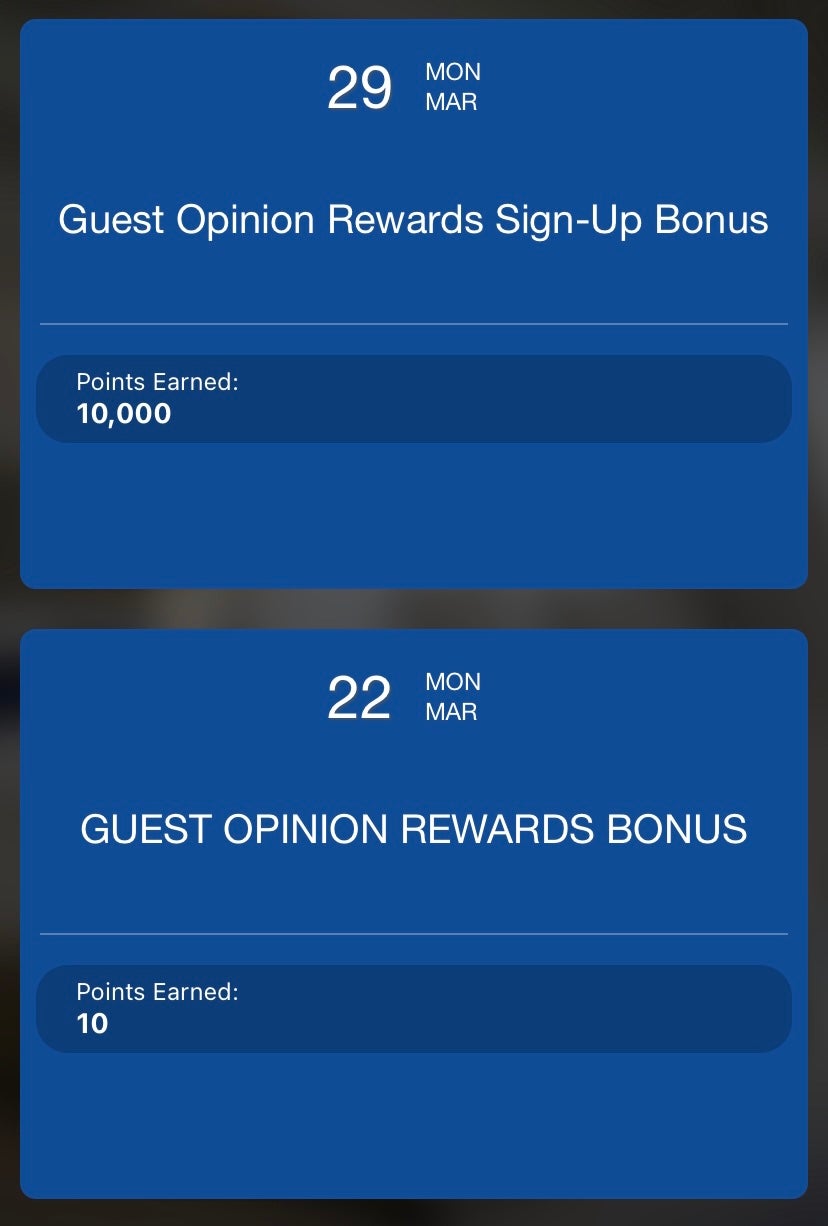 Sign-up bonuses for surveys can be spectacular. (Screenshot courtesy of Hilton)