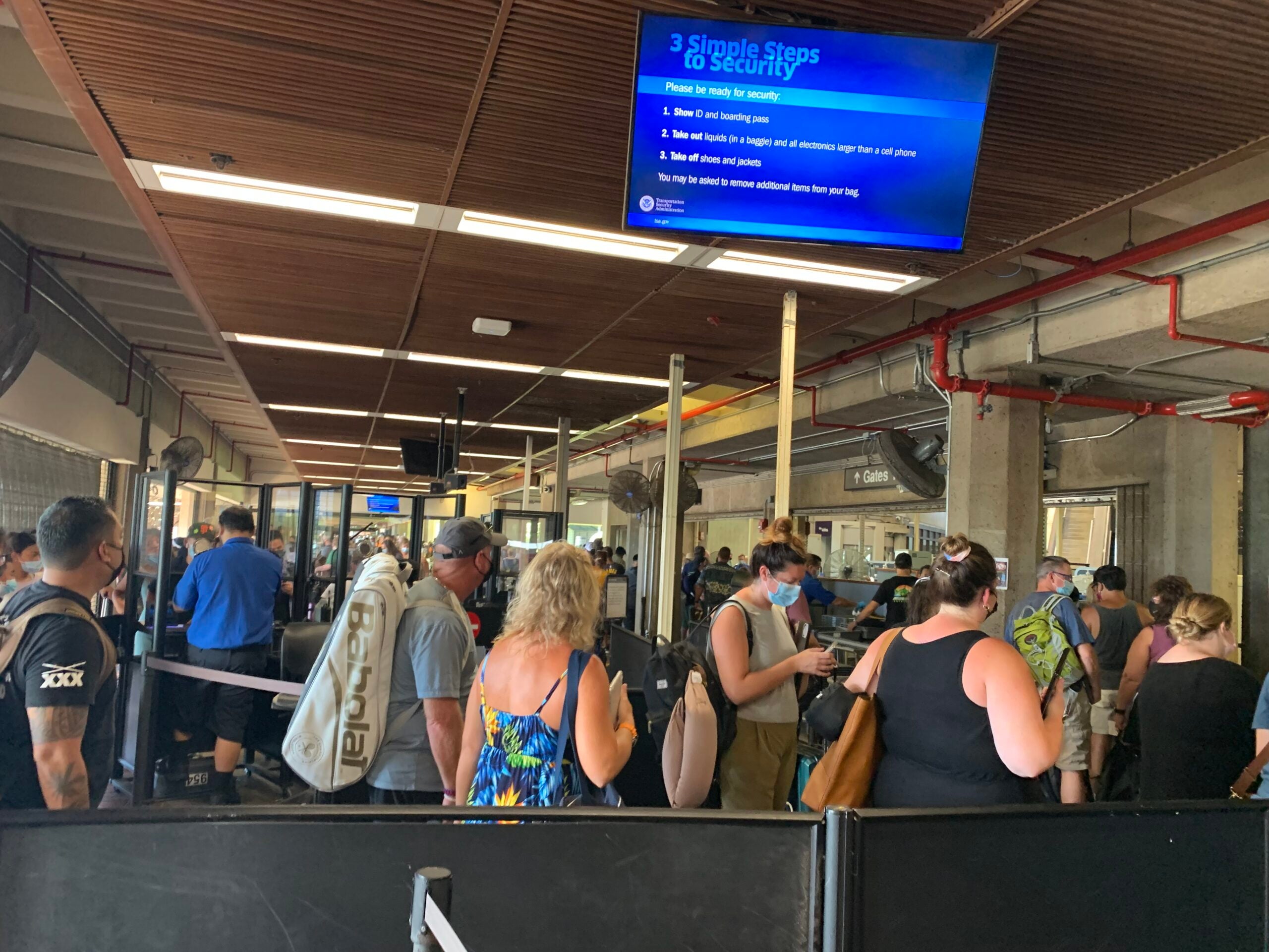 Maui Airport TSA Screening July 25, 2021. (Photo by Clint Henderson:The Points Guy)