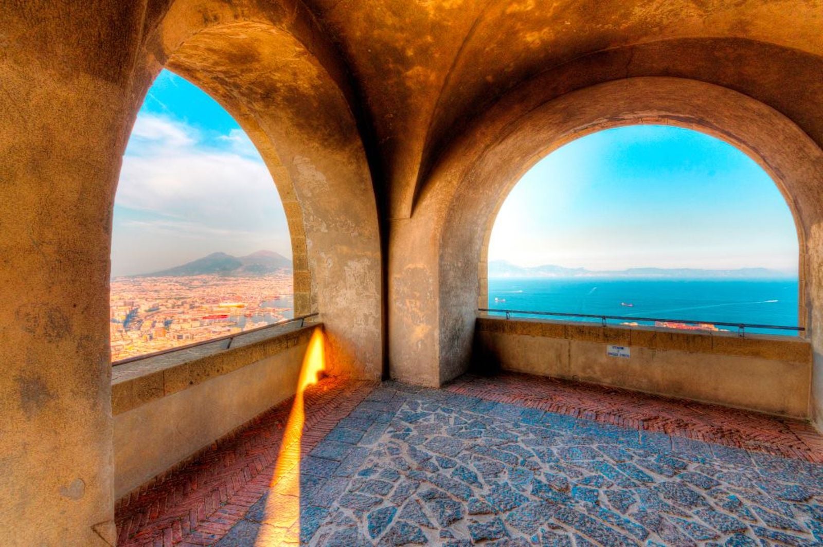 Italy. Campania. Naples. cityscape from Castel Sant'Elmo. Vesuvius in background