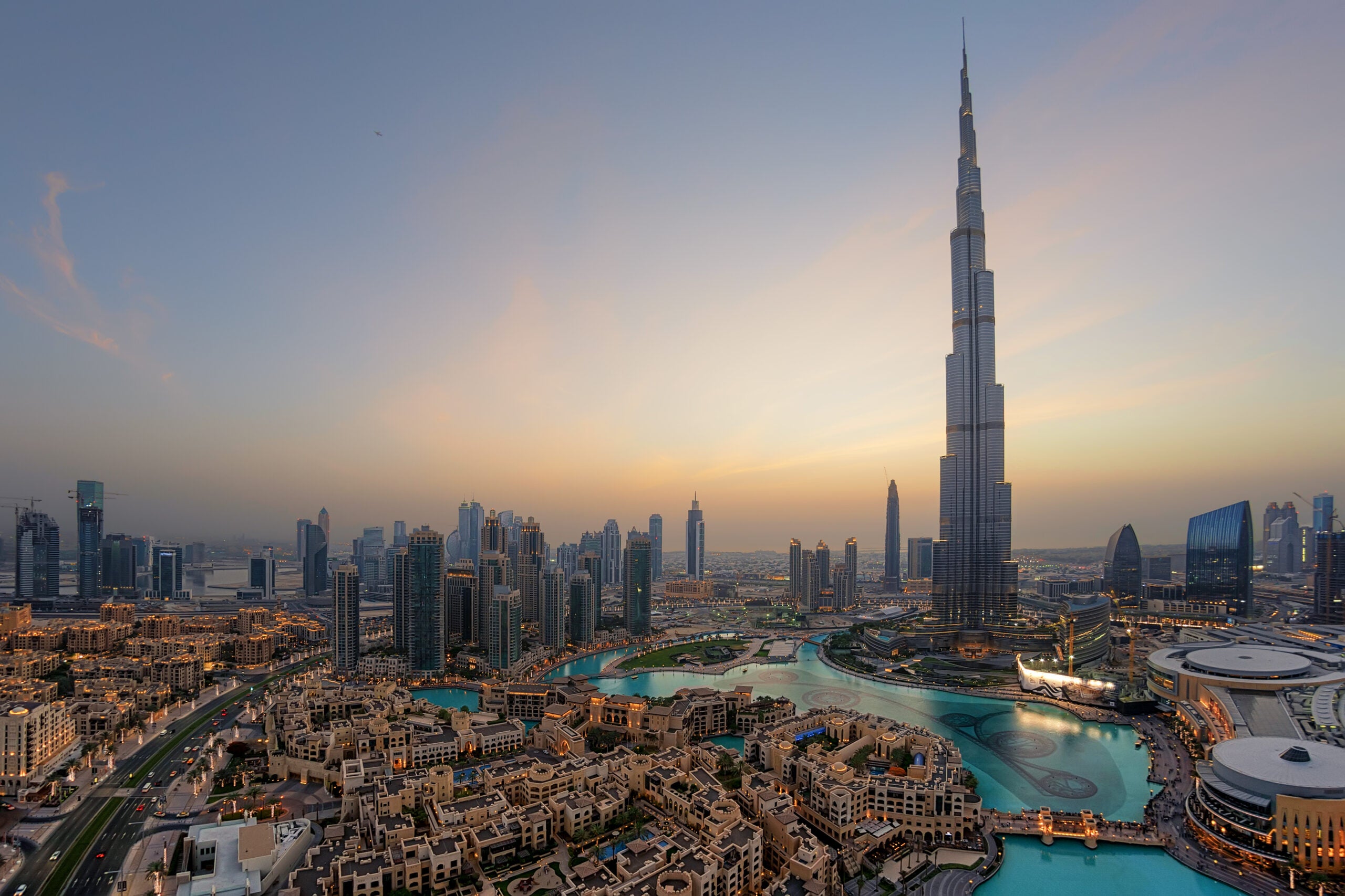 A city skyline in Dubai, United Arab Emirates.