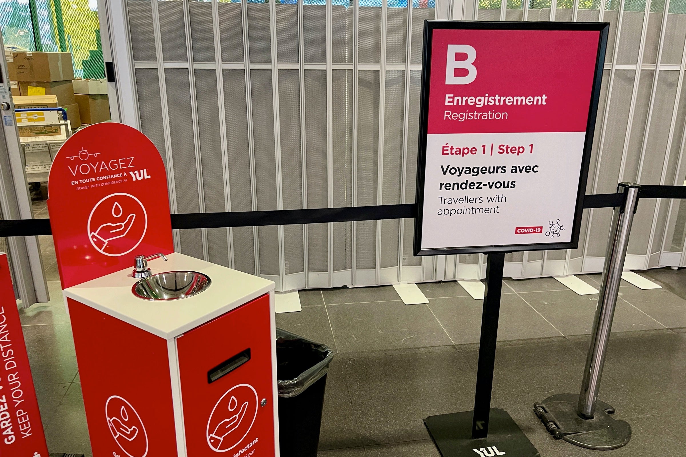 My Experience Getting A COVID 19 Test At The Airport In Canada The   Hand Sanitizing Station At Montreal Airport COVID Testing Center 