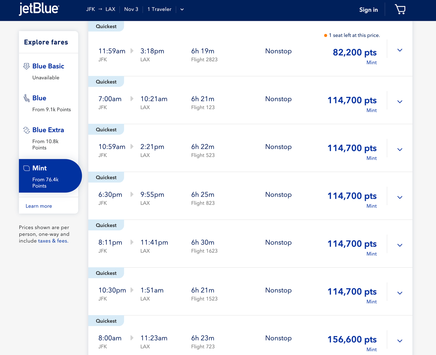 The cheapest way to fly in JetBlue's premium Mint cabin