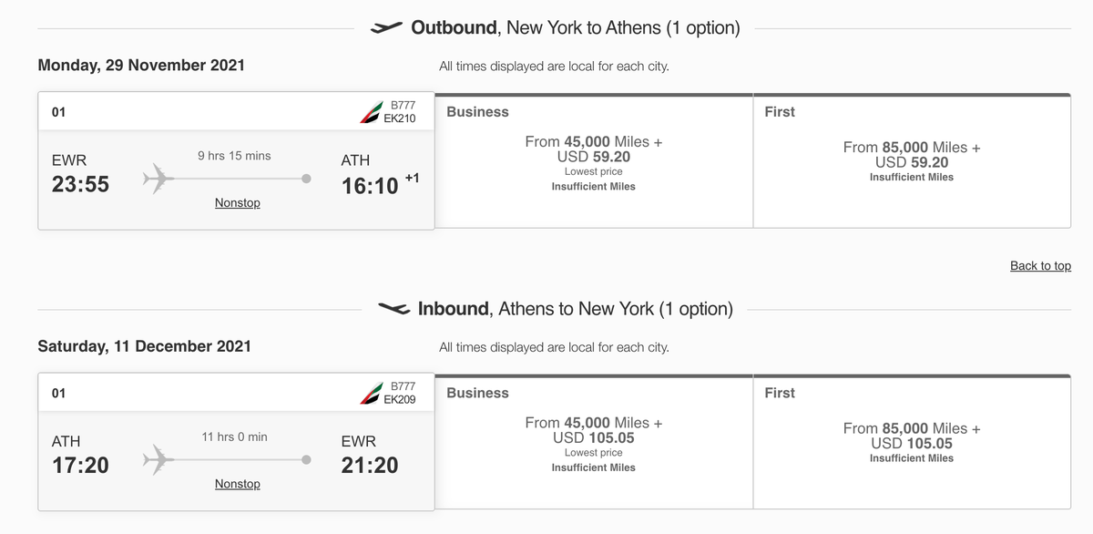 Deal alert Emirates business class to Europe for 90,000 miles round