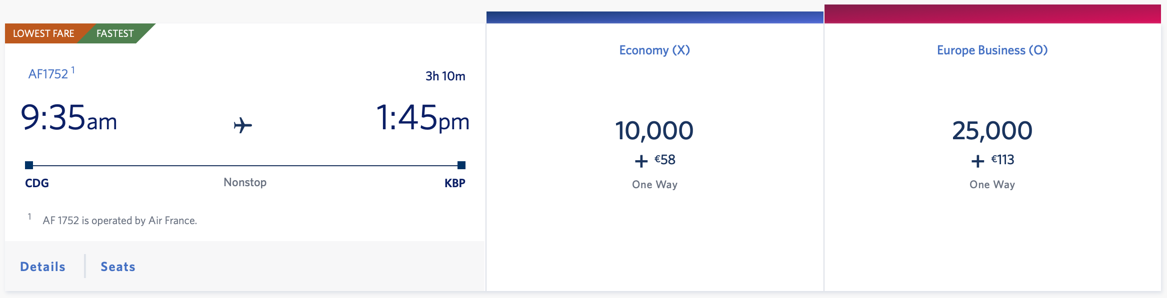 CDG to KBP SkyMiles award ticket