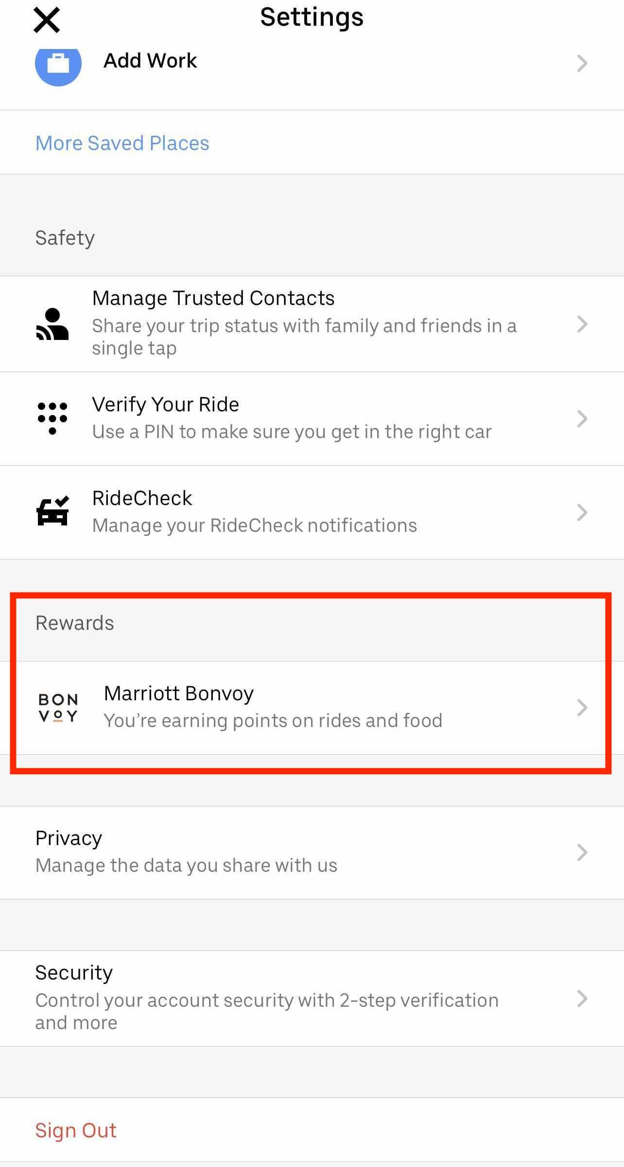 Marriott Uber rewards
