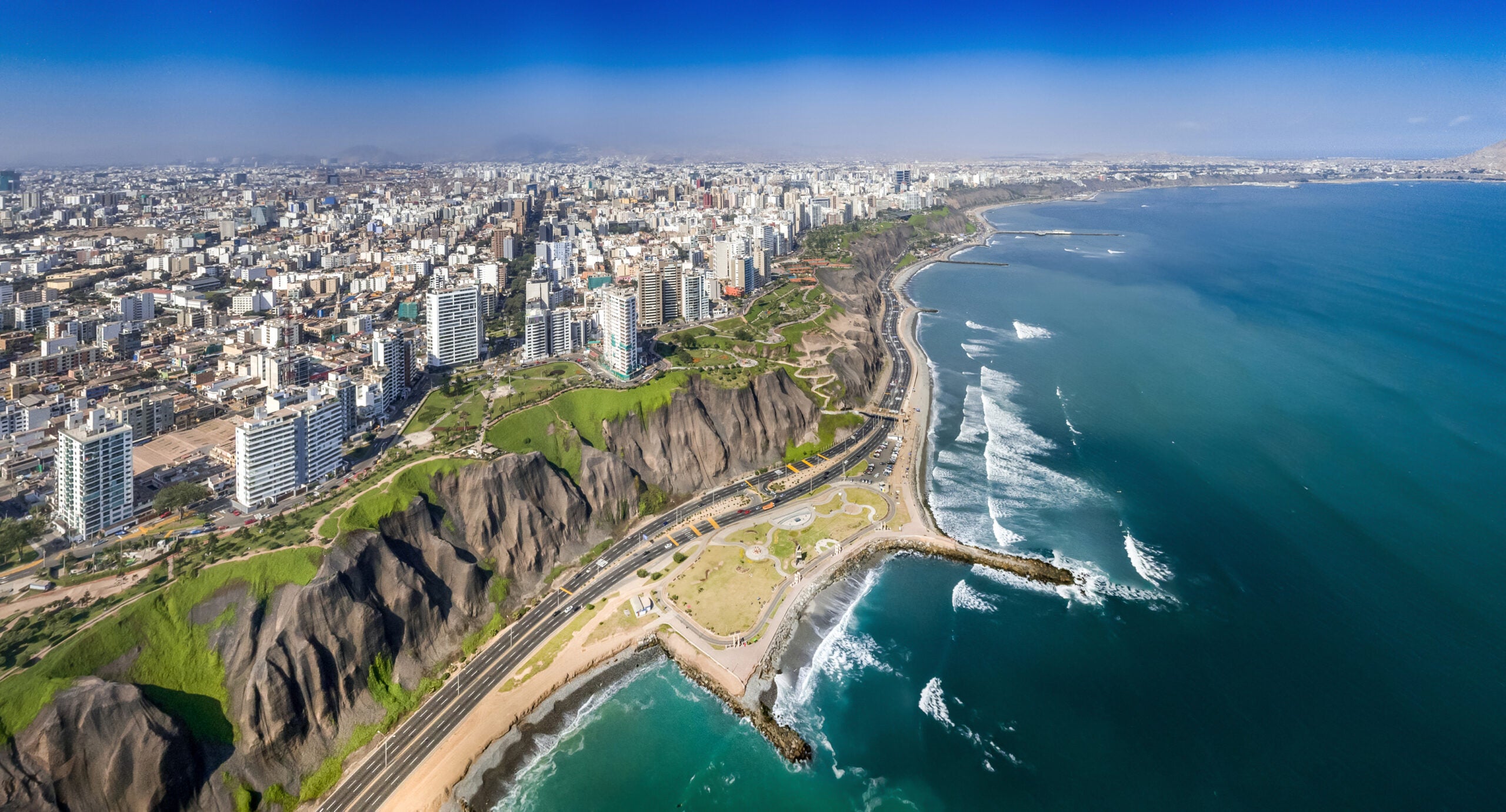 Lima,,Peru:,Aerial,View,Of,Miraflores,Town,,Cliff,And,The