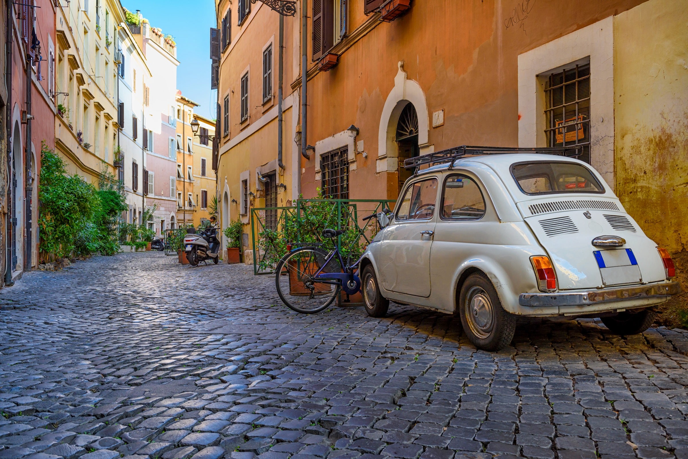 Small car on a street in Rome