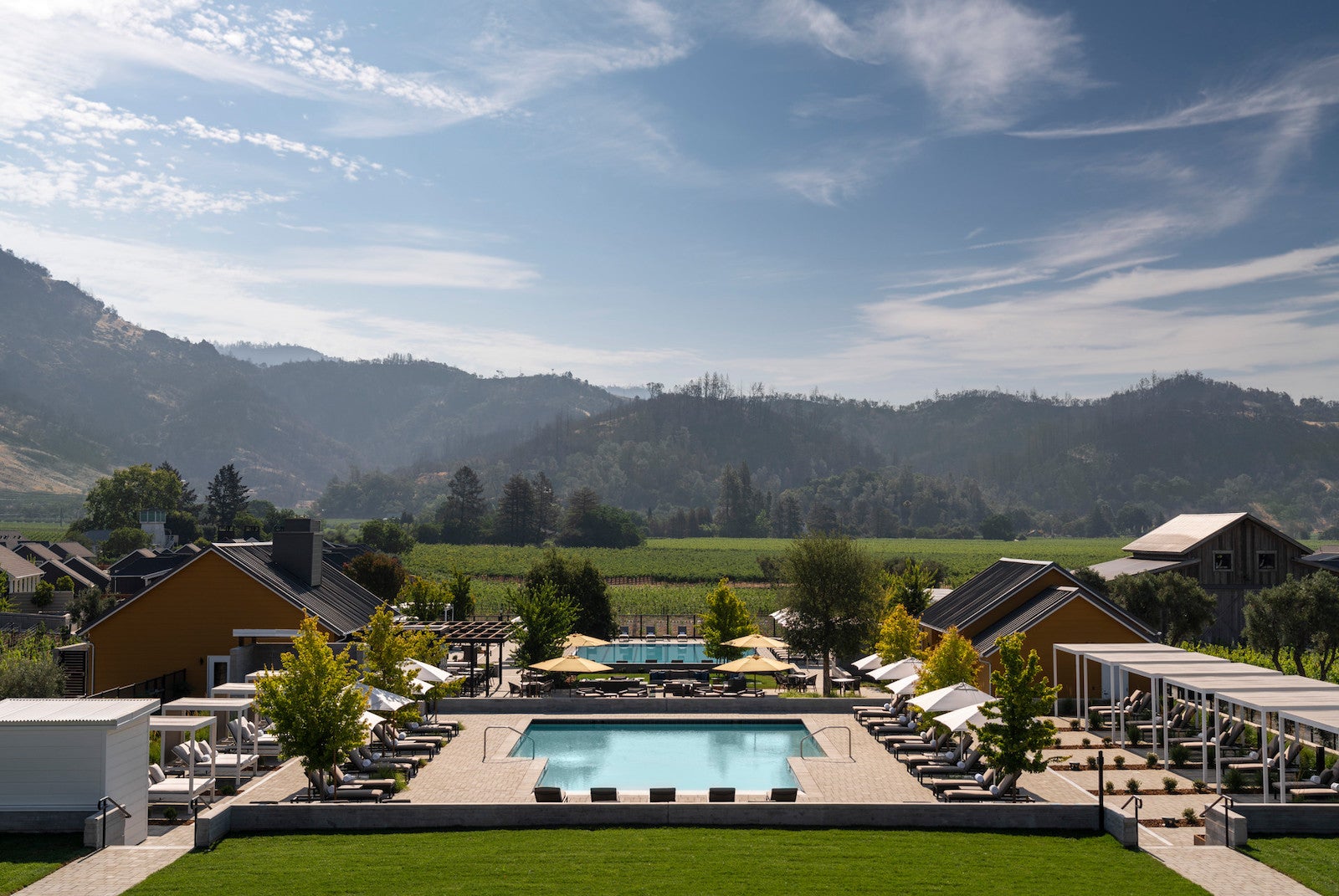 sweeping views of Napa valley with swimming pool at Four Seasons Resort