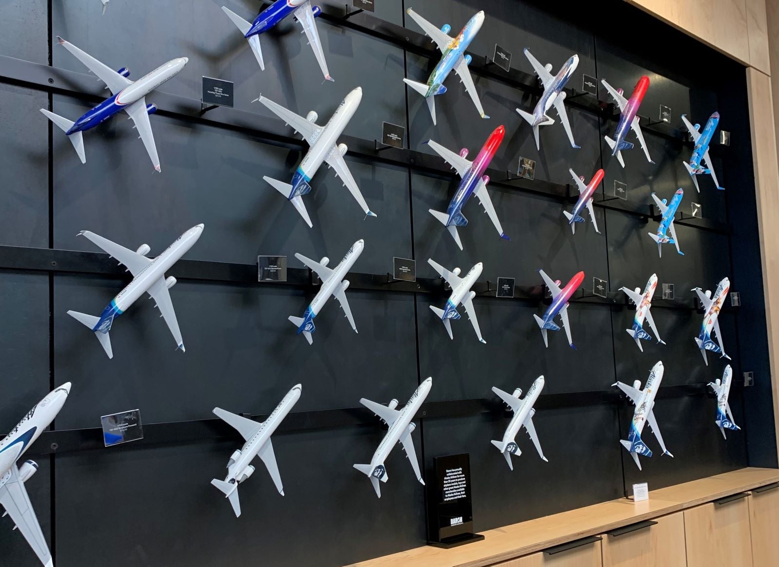Model Airplane wall at Alaska Airlines store