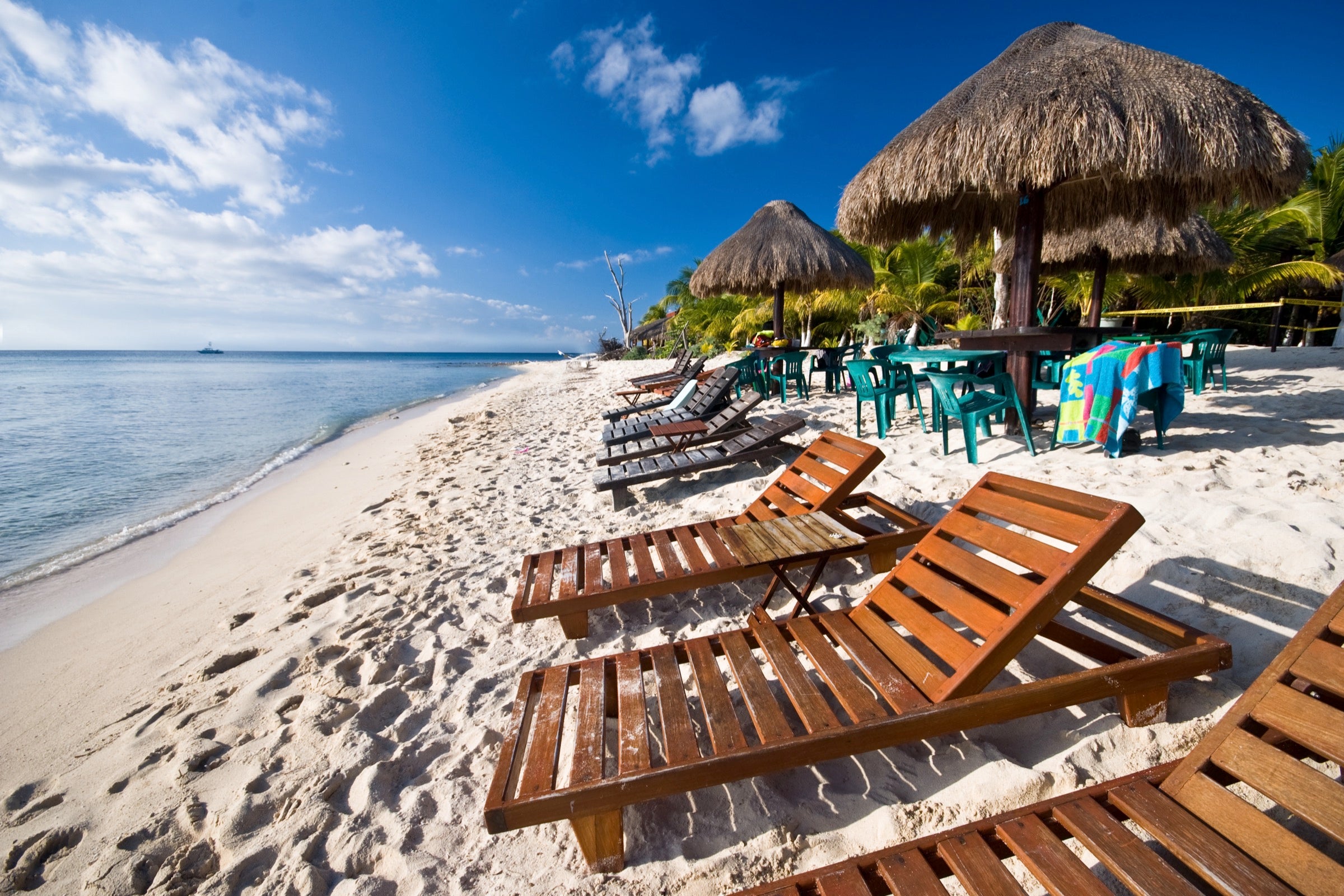 Chairs on the beach in Cozumel Mexico