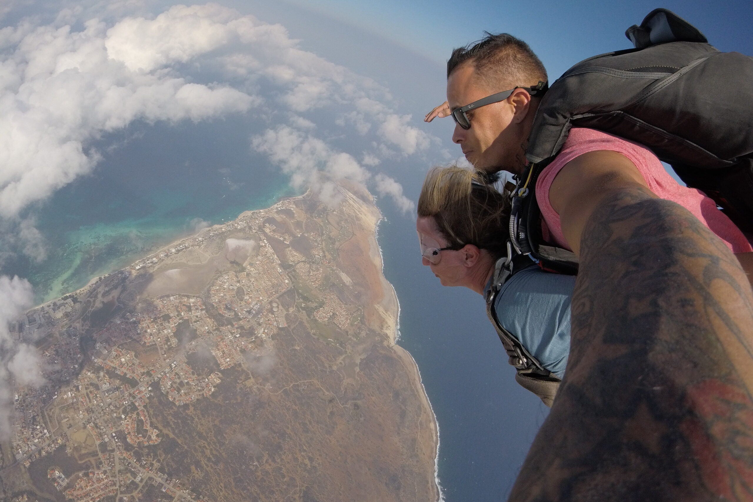 TPG reader Cheryl Fairfield skydiving in Aruba