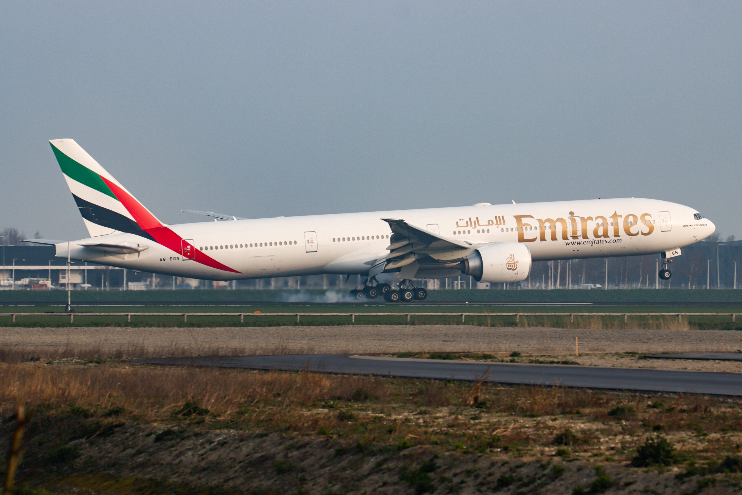 Emirates Boeing 777 Landing At Amsterdam Airport