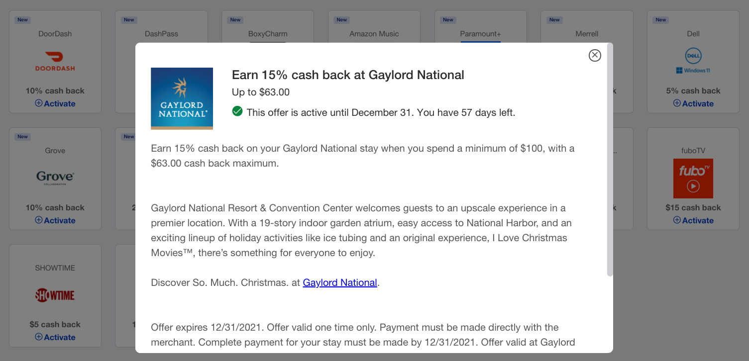 screenshot of U.S. Bank Cash Back deals