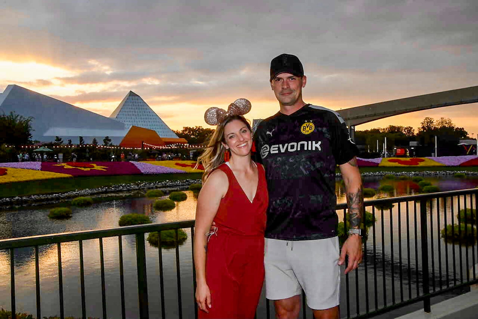 Tarah Chieffi and her husband during a nighttime visit to Epcot