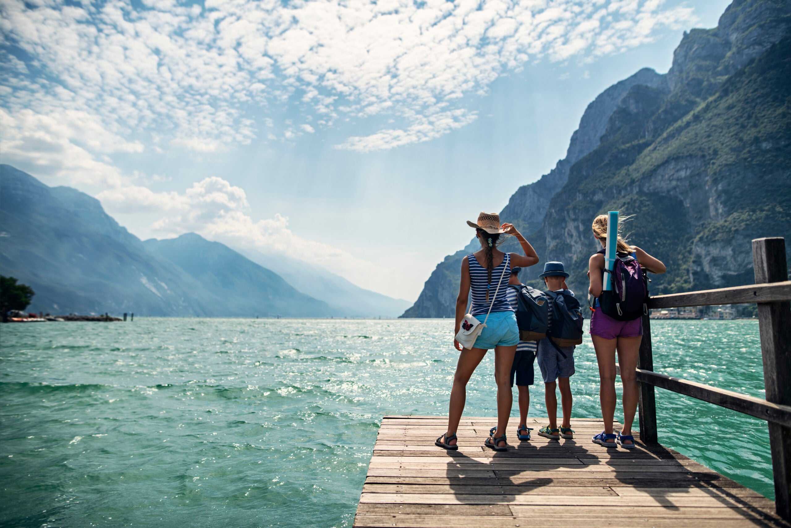 Family at Lake Garda surrounded by the Alps
