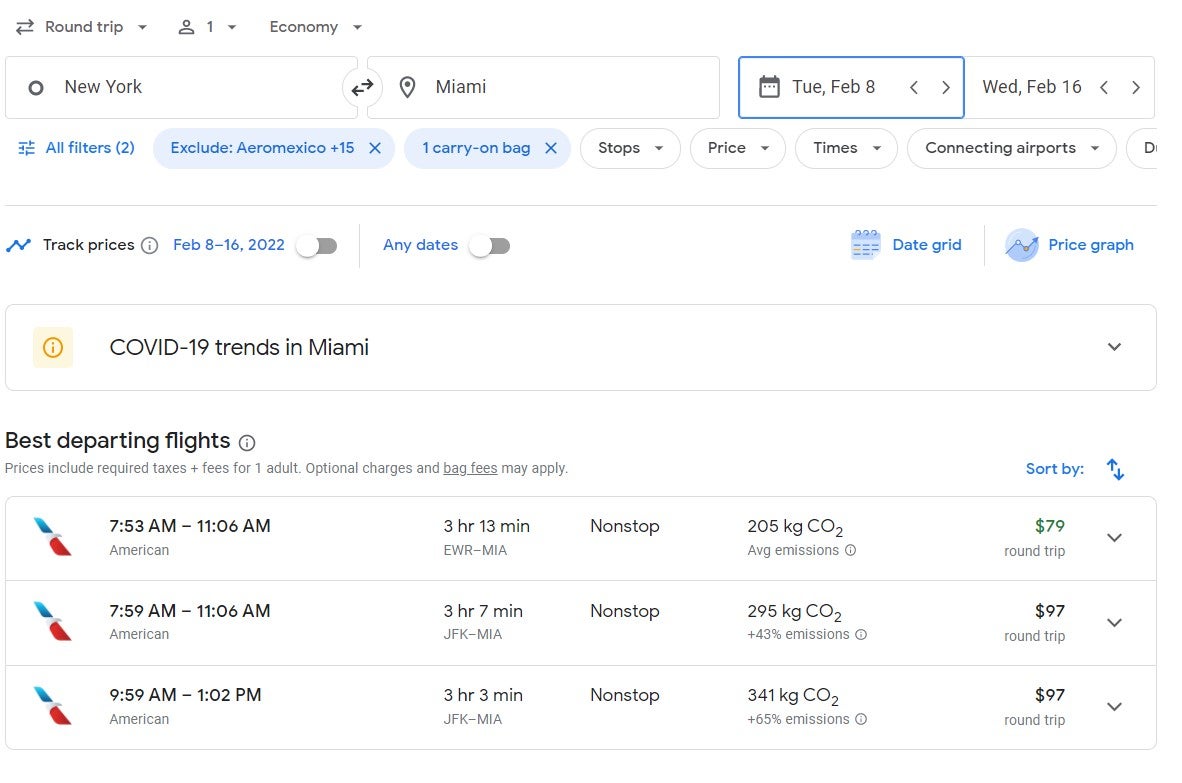 Google Flights Jfk Mia Tomorrow Before 10am Nonstop