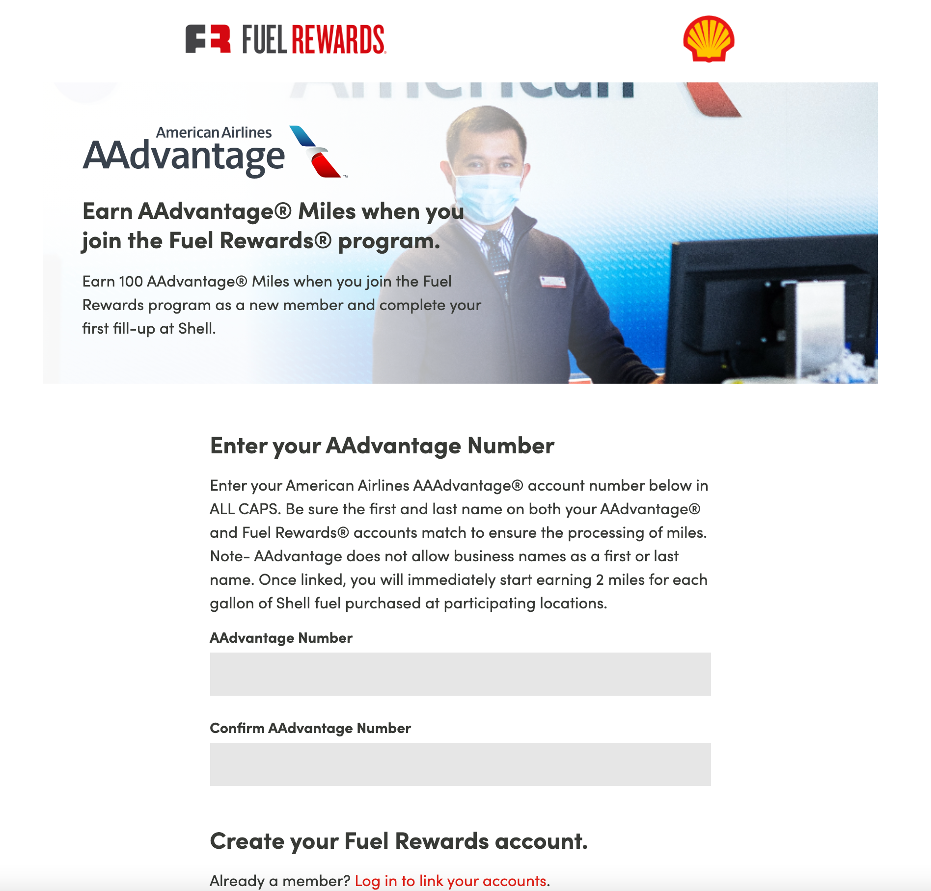 Signup process for Fuel Rewards (Screenshot courtesy American Airlines and Fuel Rewards)