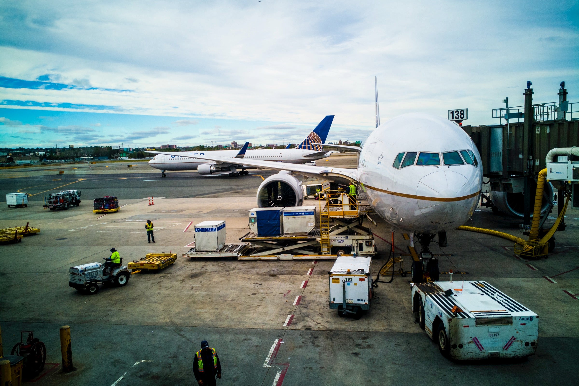 United plane at the gate at Newark Liberty International Airport
