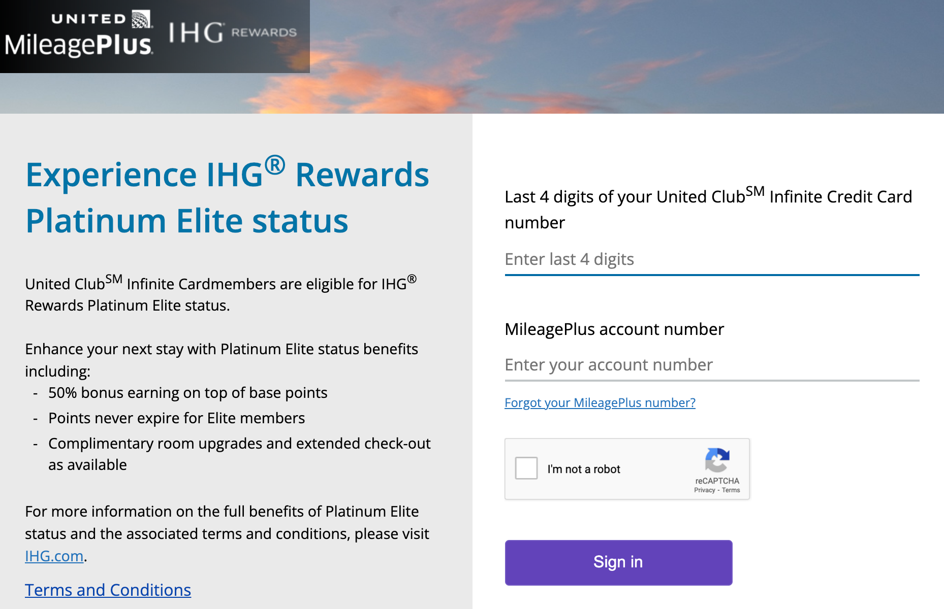 Register now Complimentary IHG Platinum status for select United