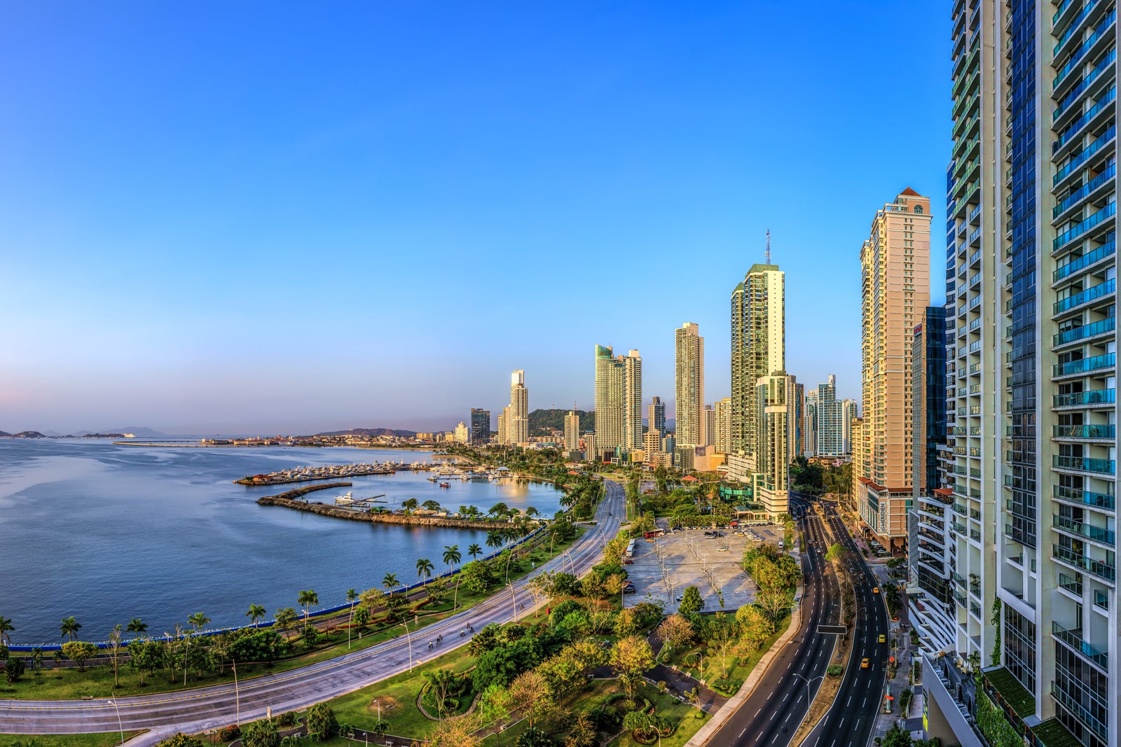 High angle view of Panama City skyline in the early morning - Panama City, Panama. Central America