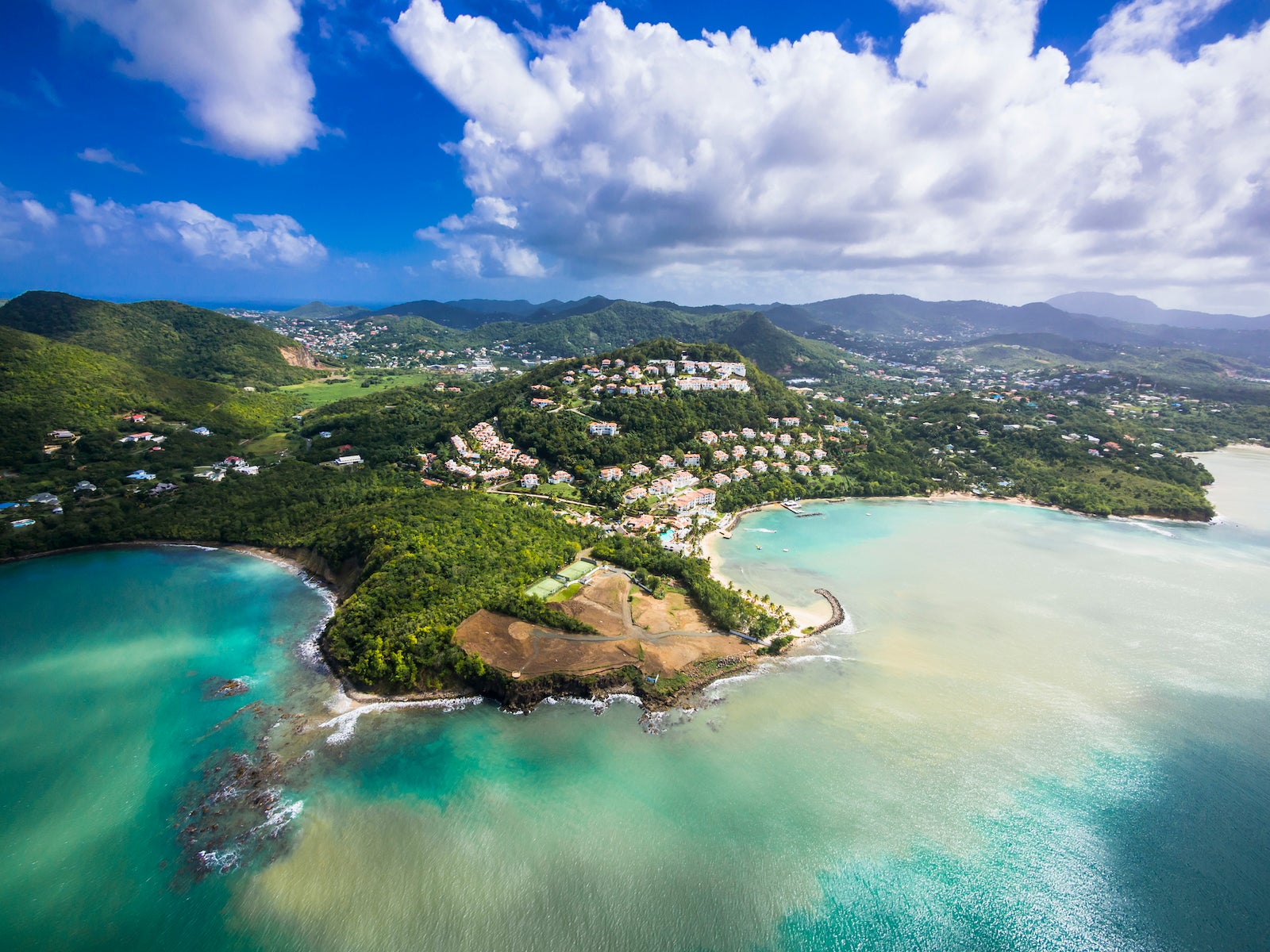 Caribbean, St. Lucia, Choc Bay, aerial photo of Calabash Cove Resort