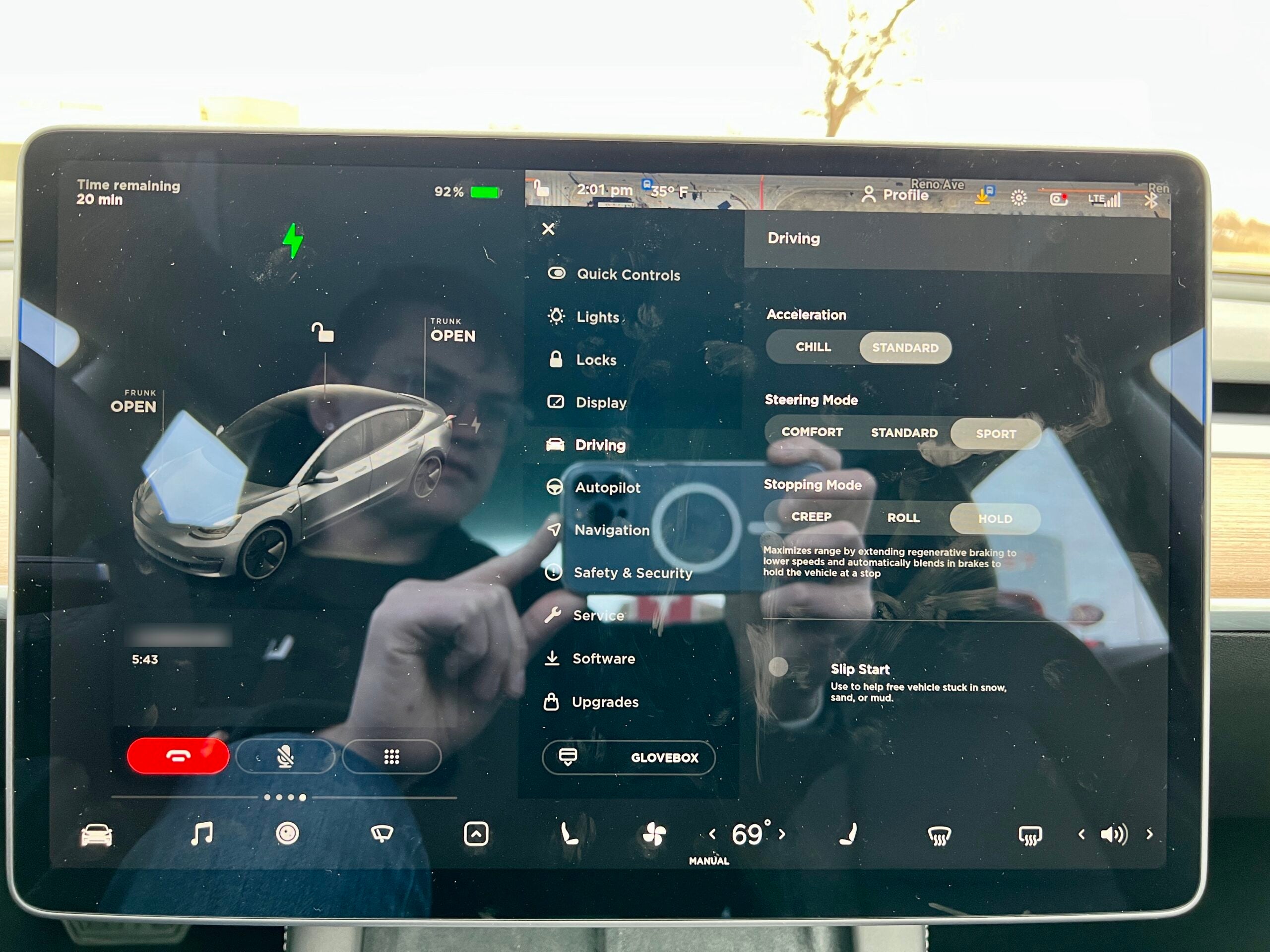 Tesla Model 3 stopping modes