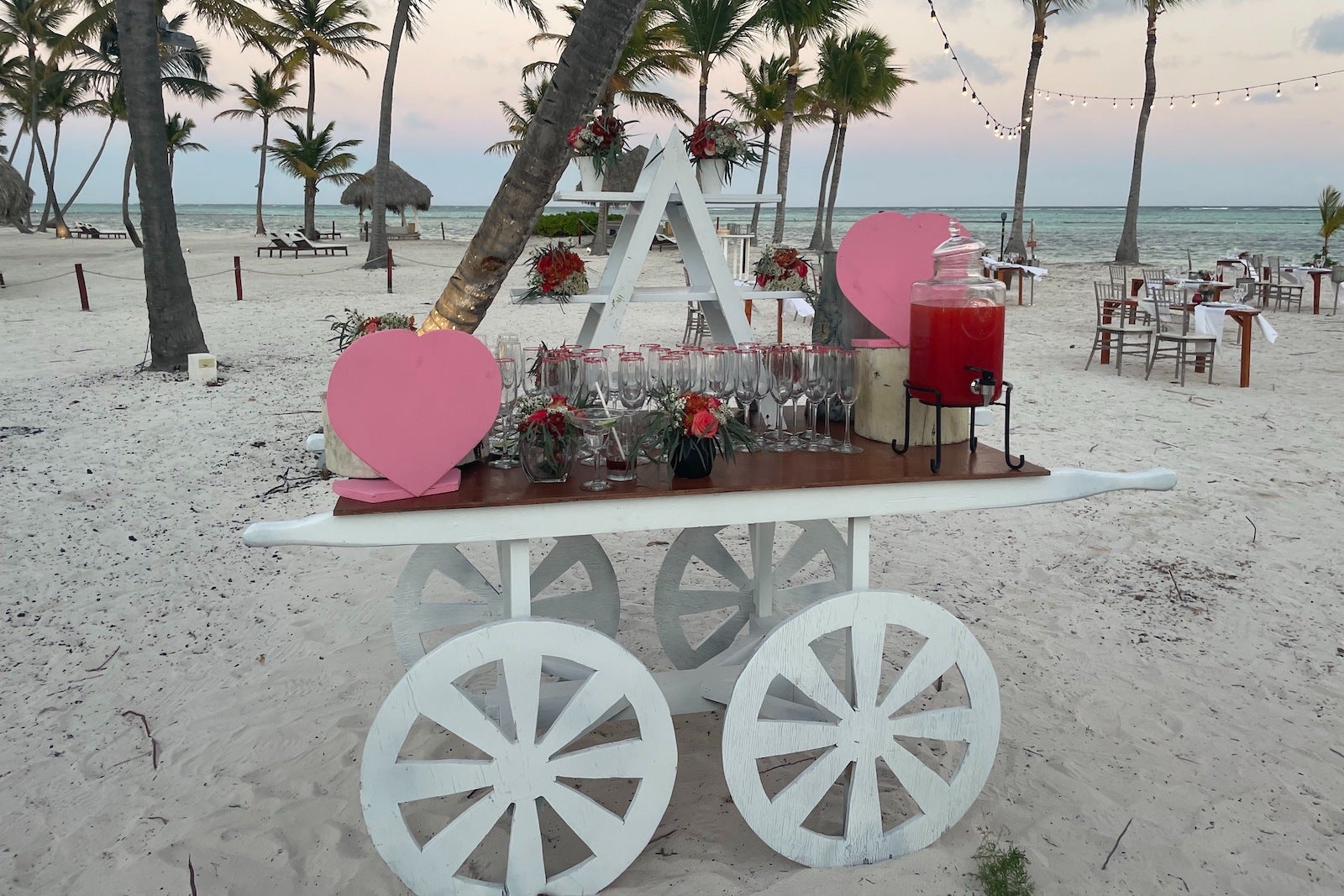 cart on beach with drinks