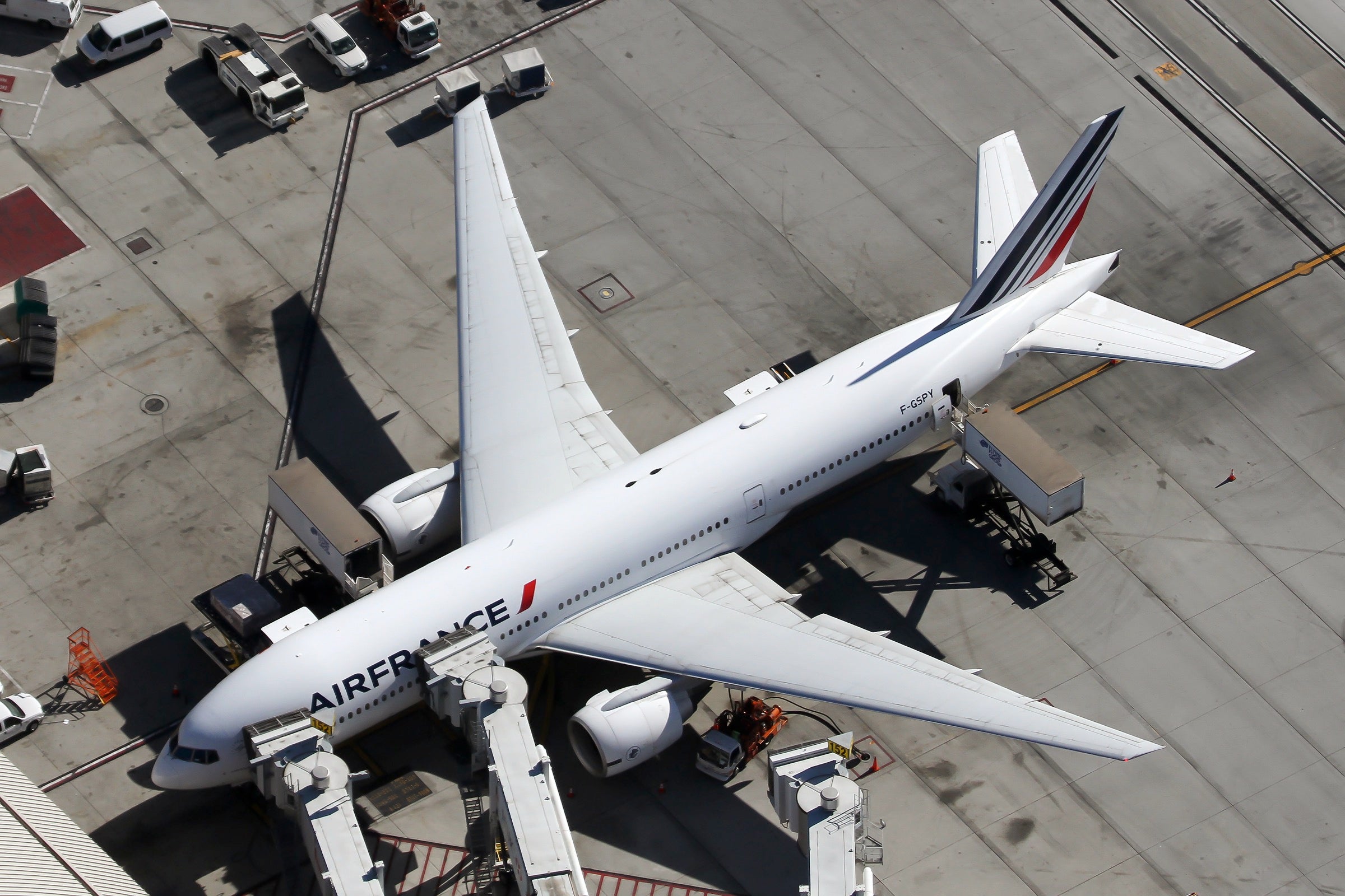 Air France 777-200ER parked at the gate in Los Angeles