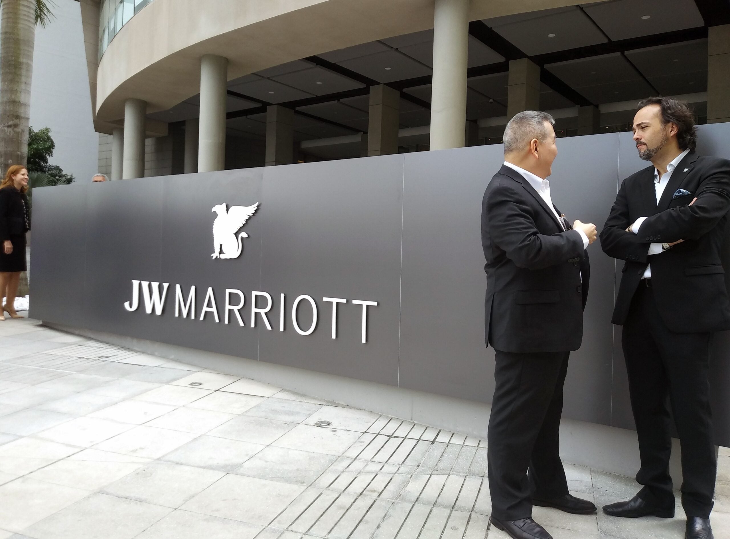 View of the newly inaugurated Marriott Hotel sign, after the US hotel chain took over the ex Trump tower in Panama City mired for months in a legal spat with the Trump Organization, on September 25, 2018. - Until recently, the Trump Ocean Club International Hotel was located in the building, managed by the Trump Organization. But last year, the hotel and most of the apartments in the tower were bought by Miami-based Cypriot businessman Orestes Fintiklis, who in March evicted the Trump Organization before its management contract had ended blaming the Trump name for a drop in business, and removed the president's name from the front of the luxury 72-floor high rise, triggering a flurry of retaliatory legal action. (Photo by Juan José Rodríguez / AFP) (Photo credit should read JUAN JOSE RODRIGUEZ/AFP via Getty Images)