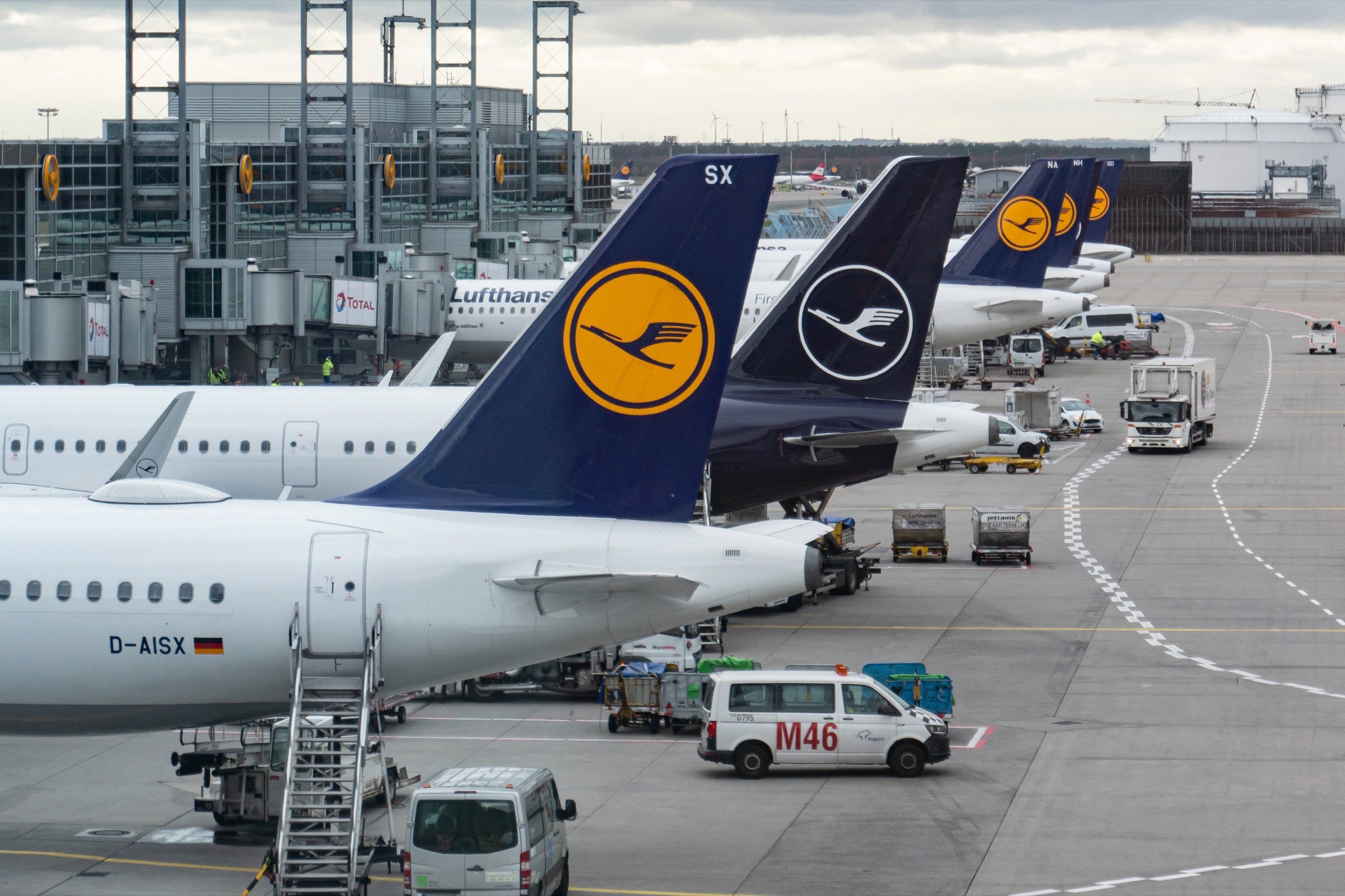 Lufthansa planes at the gate in Frankfurt Airport