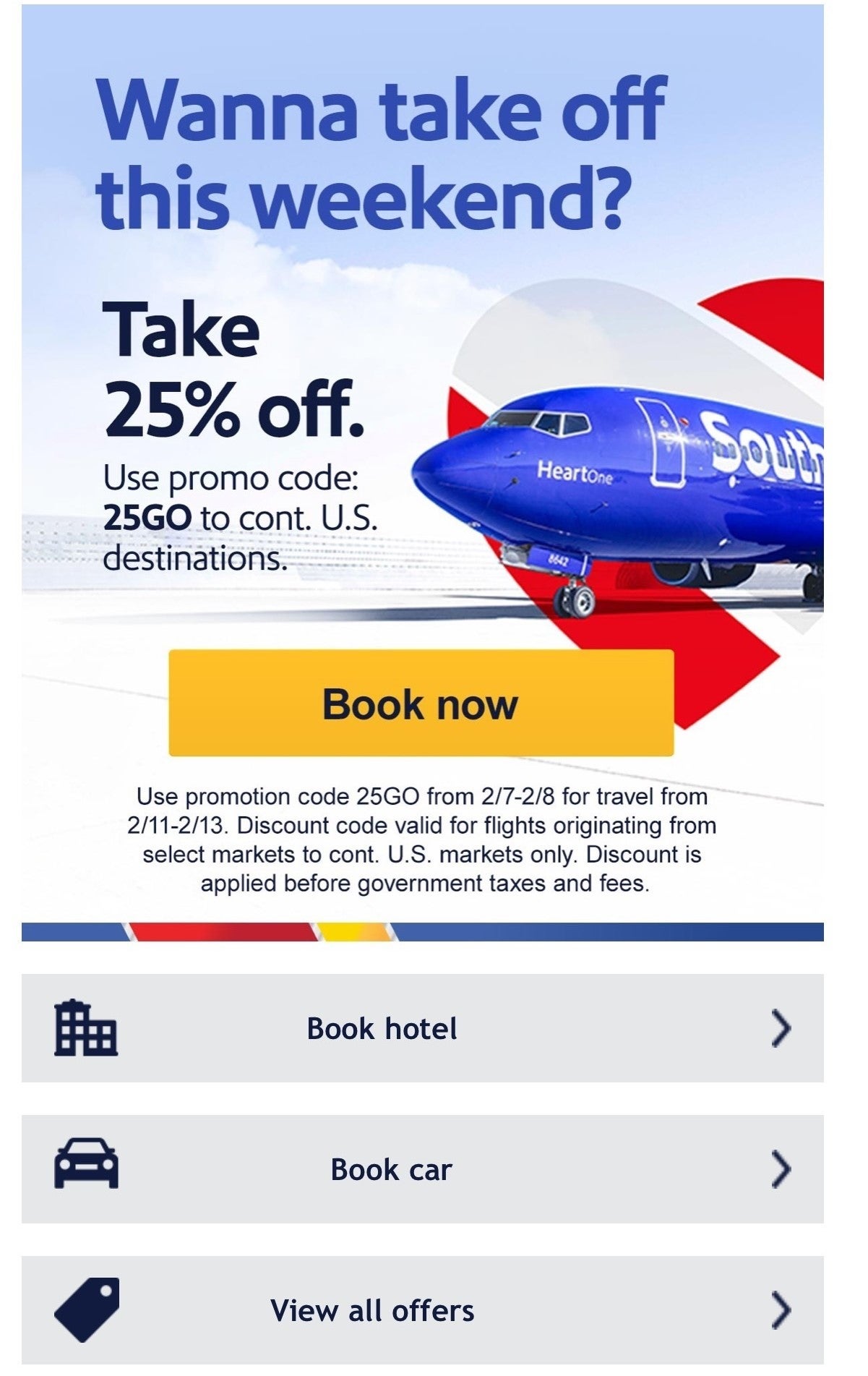Southwest deal alert 25 off select US domestic flights this weekend