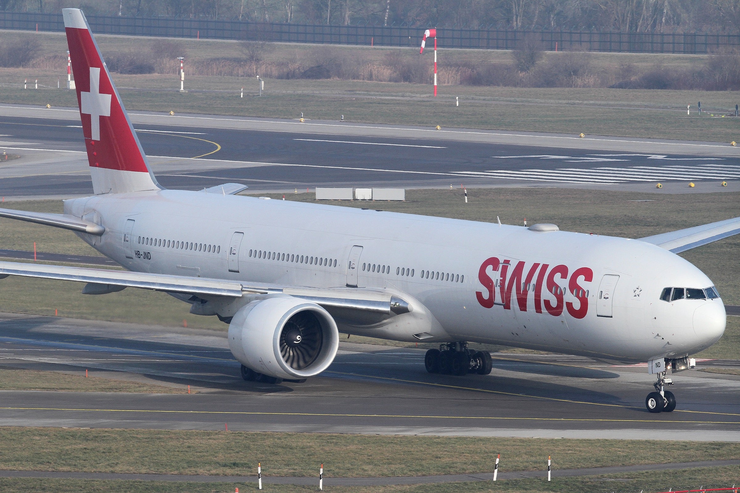 Swiss Boeing 777 on the runway in Zurich