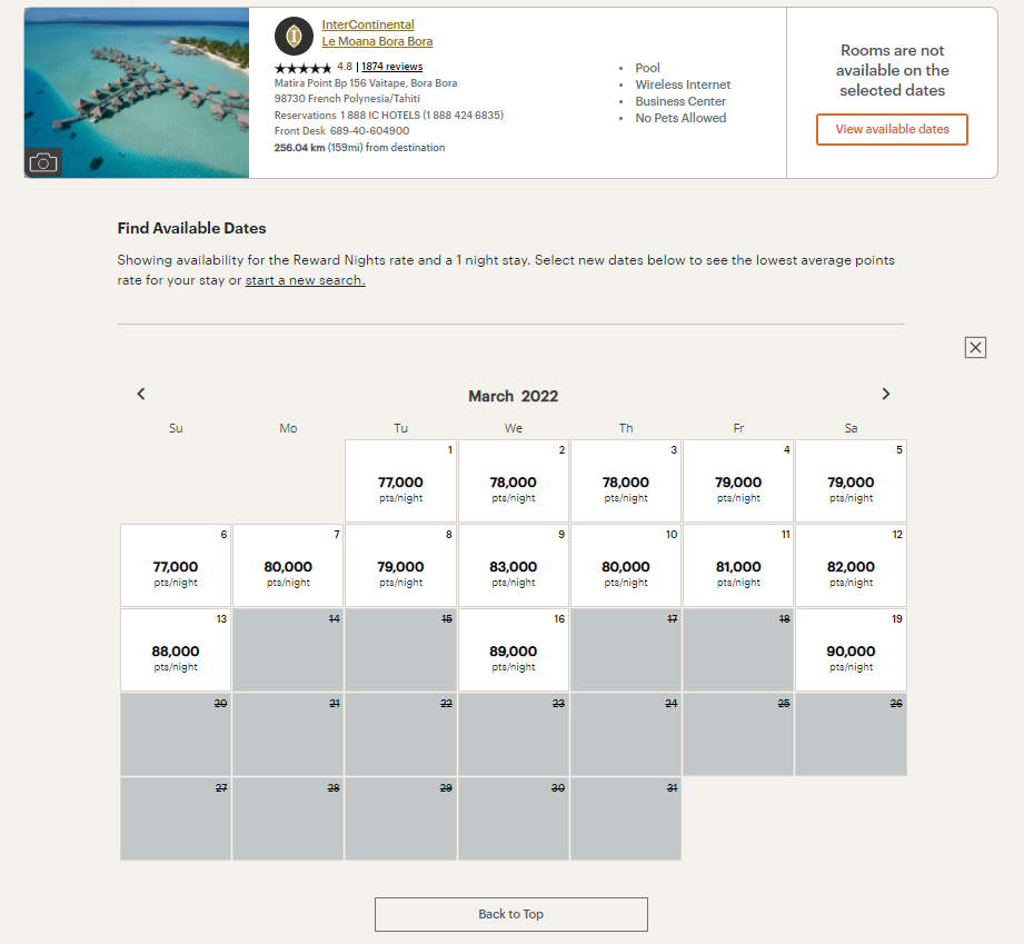 IHG now has a calendar search to help you find the best cash or points