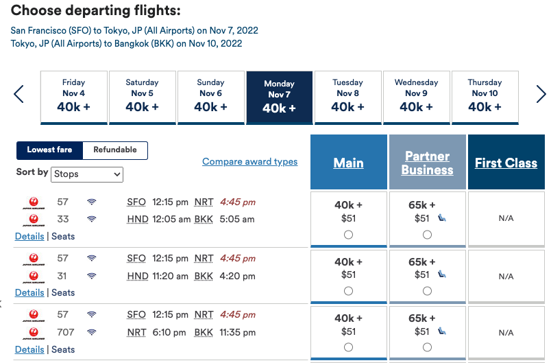 Sample itineraries on the Alaska Airlines website