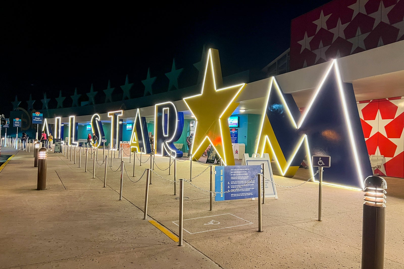 Large illuminated sign outside Disney's All-Star Music Resort