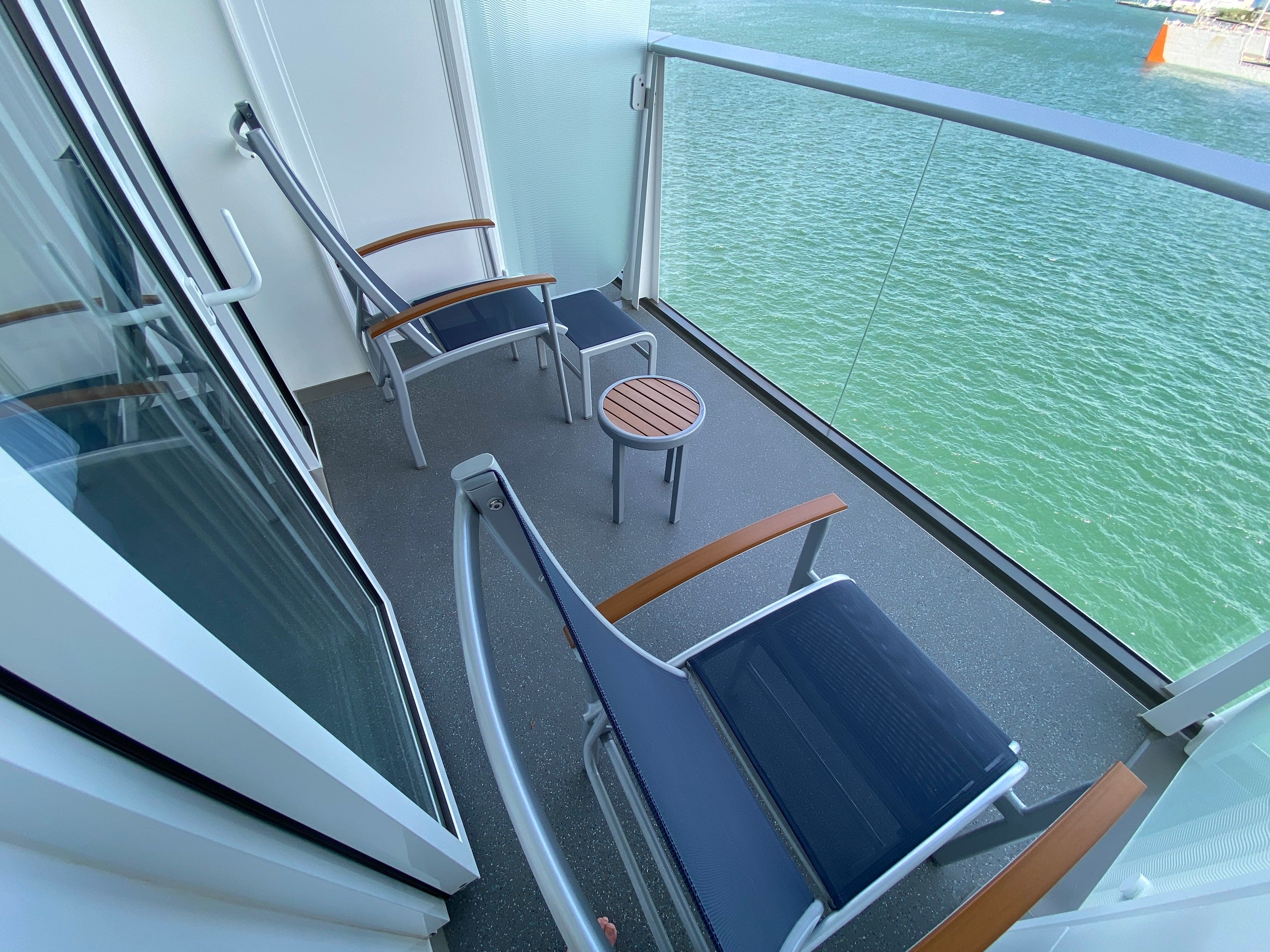 A photo of the balcony in cabin 8322 on Royal Caribbean's Wonder of the Seas.